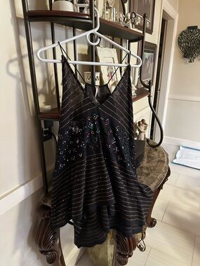Free People Black Strappy Embellished V-Neck Tank brand new without tags